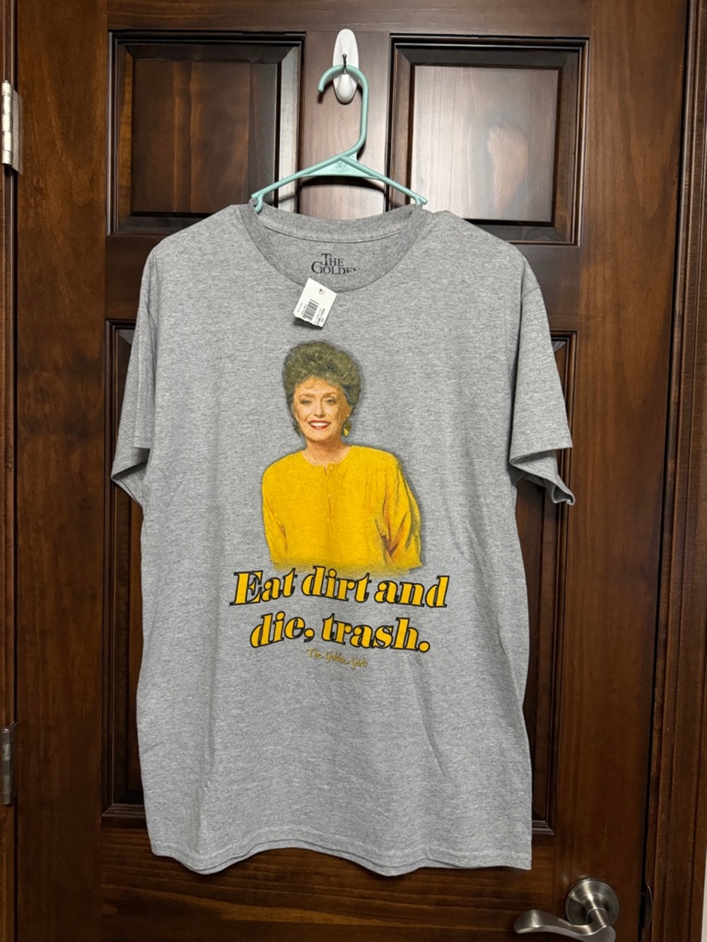 Grey Short-Sleeve Graphic Tee with Yellow Print